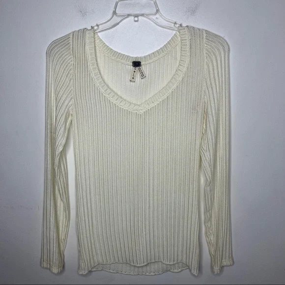FREE PEOPLE Ribbed Long Sleeve Bone Color Blouse Top - Picture 12 of 13